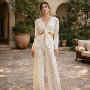 Markarian Sequin Top Rose White Sequin Side Cutout Twist Front Size 12 NEW